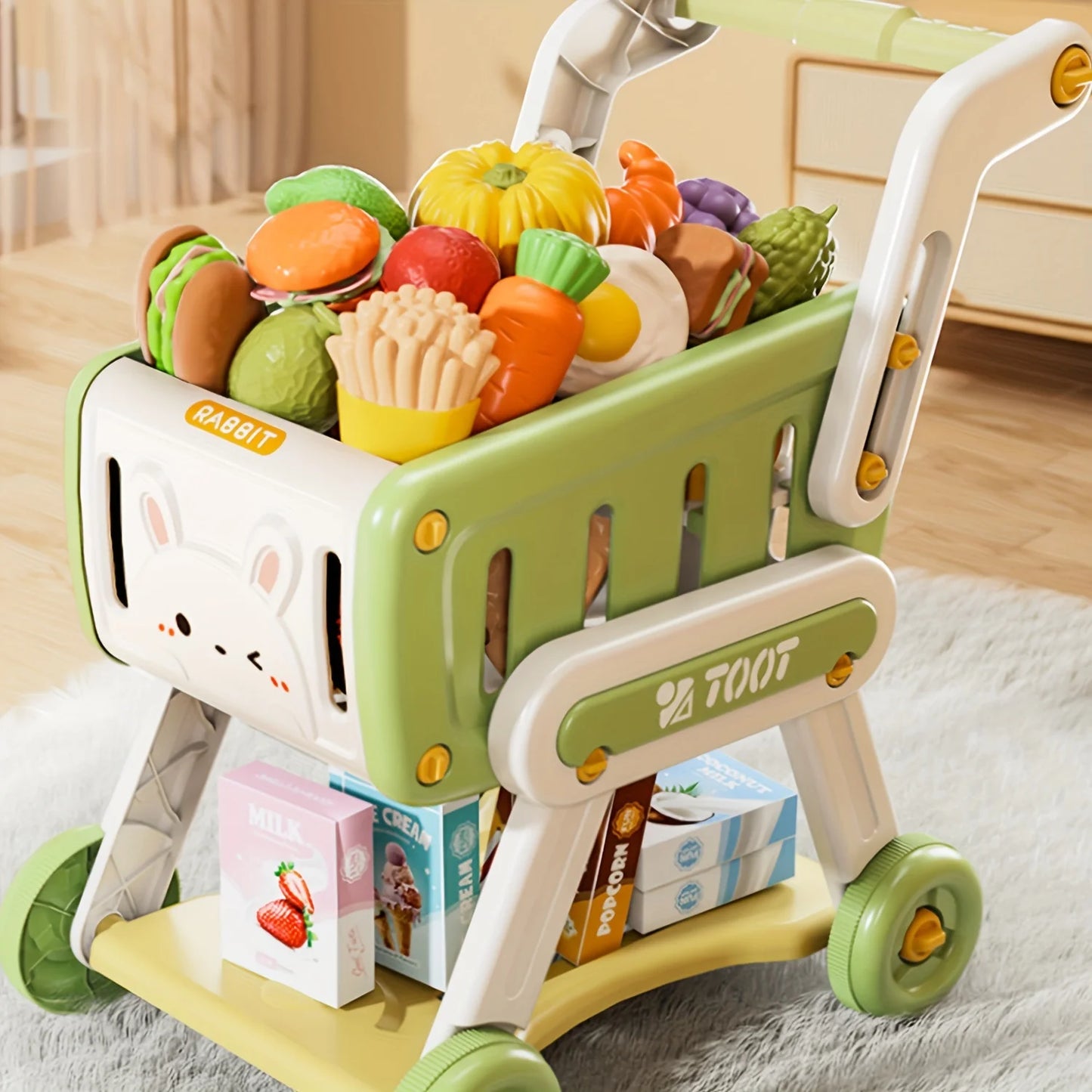 32 pcs Kids Shopping Cart Trolley Play Set with Pretend Food