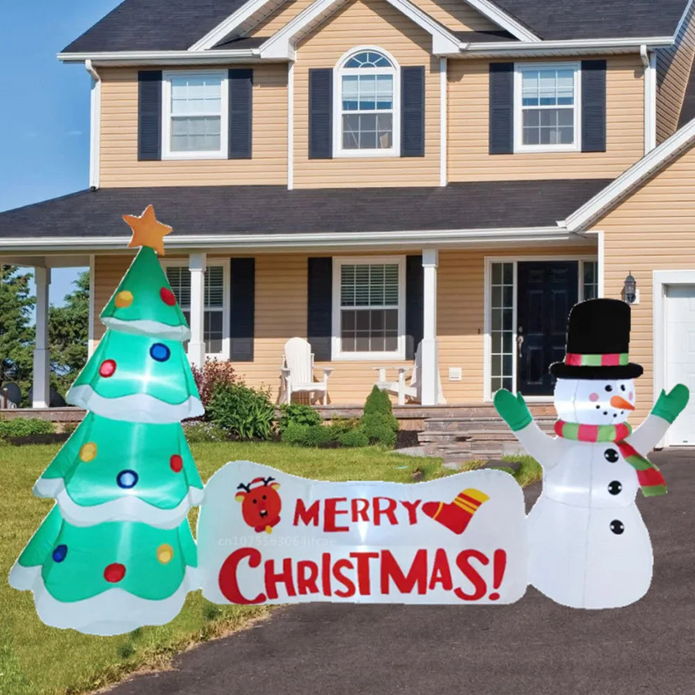 10FT LED Inflatable Christmas Snowman + Tree & merry Christmas Banner