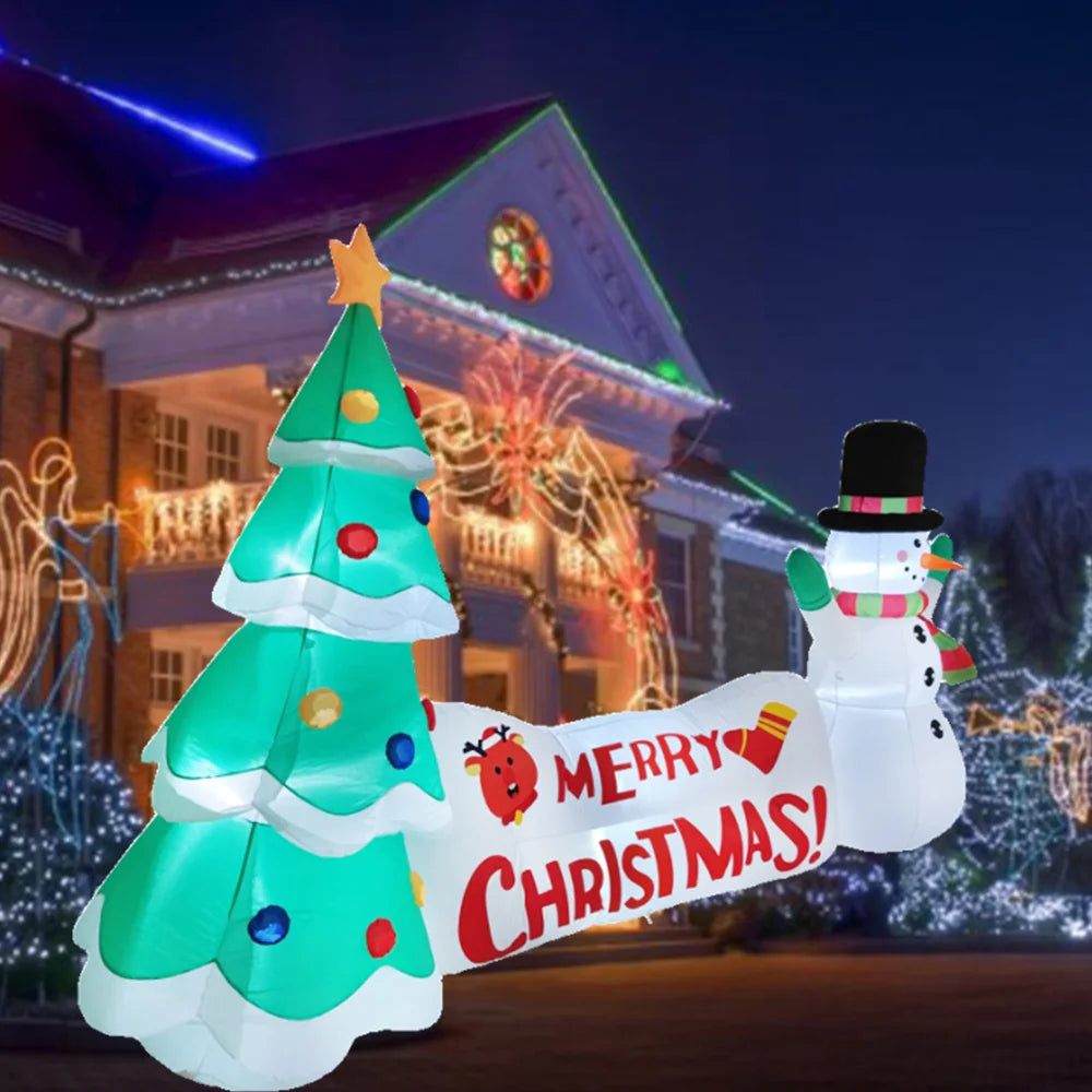 10FT LED Inflatable Christmas Snowman + Tree & merry Christmas Banner