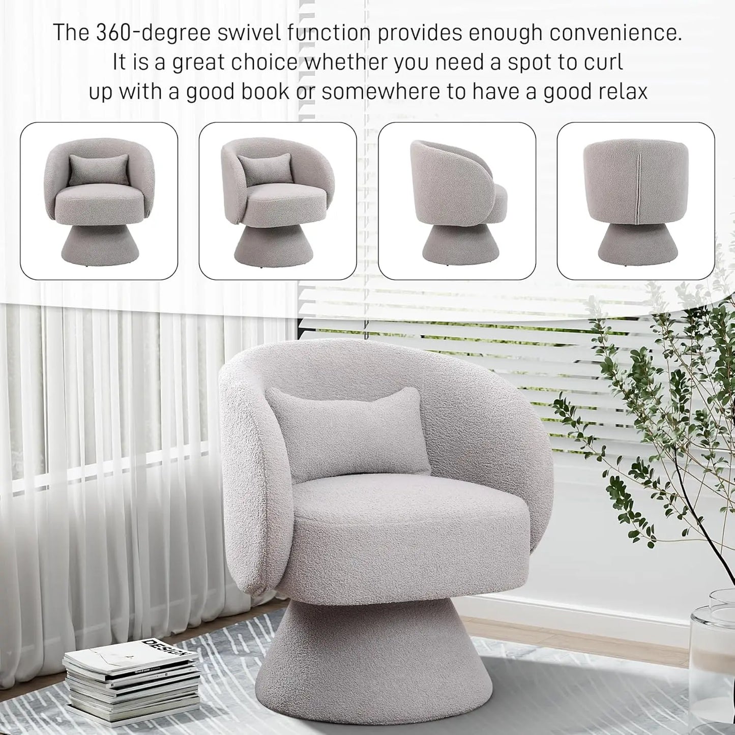 Set of 2 Upholstered Swivel Barrel Accent Chair - 360 Degree Swivel