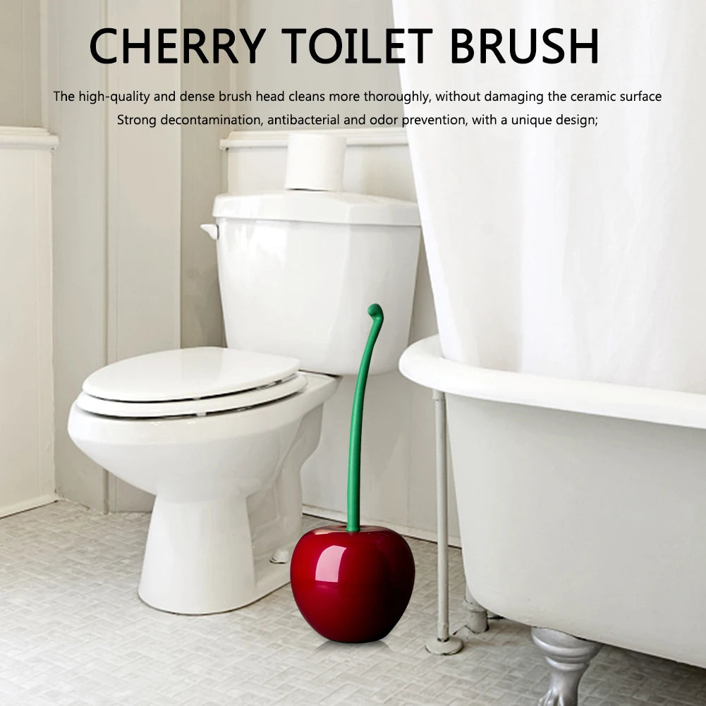 Cherry Shape Toilet Brush Set w/Long Handle & Replaceable Nylon Soft Bristle Brush