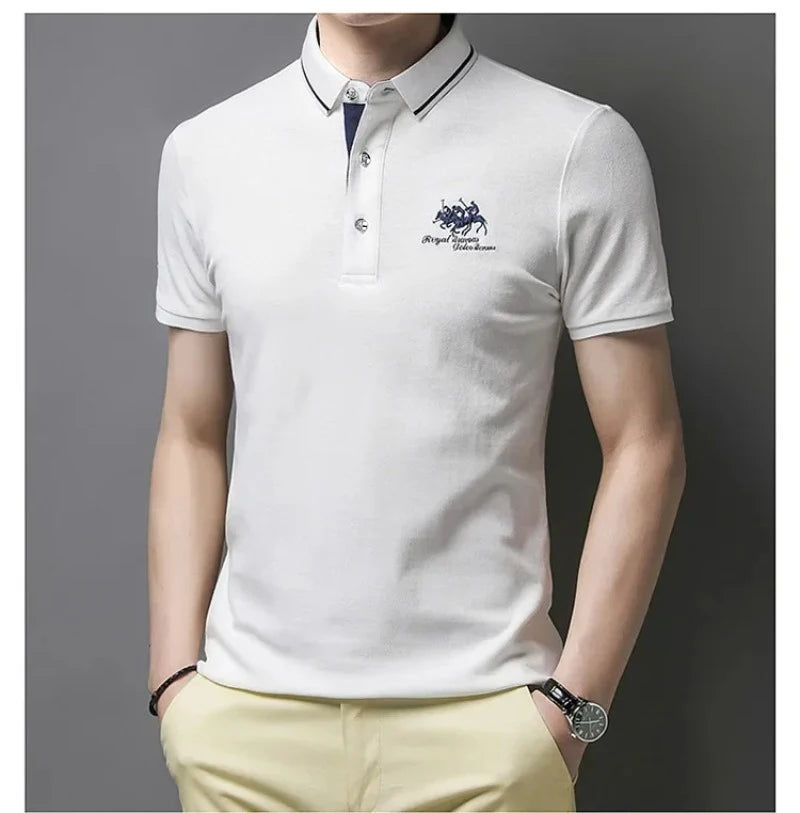 Men's Embroidered Polo Short Sleeve Shirt -Luxury Casual Lapel T-shirt