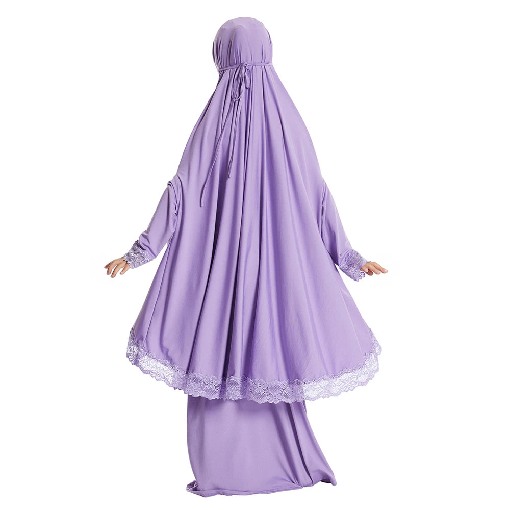 2Pcs Traditional Muslim Kids Girls Hooded Overhead Hijab Burqa Gown