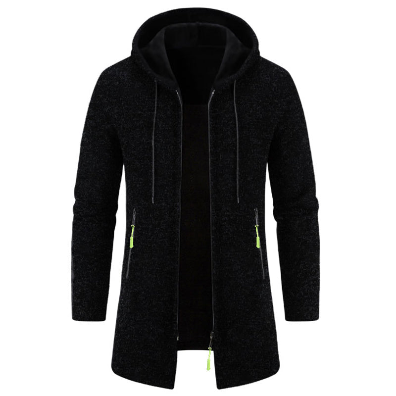 Sudadera con capucha para hombre de manga larga con cremallera - Chaqueta de invierno de gran tamaño Abrigo Sudadera negra