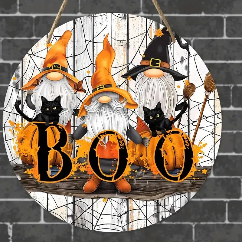 Halloween Themed Gnome Wooden Welcome Sign