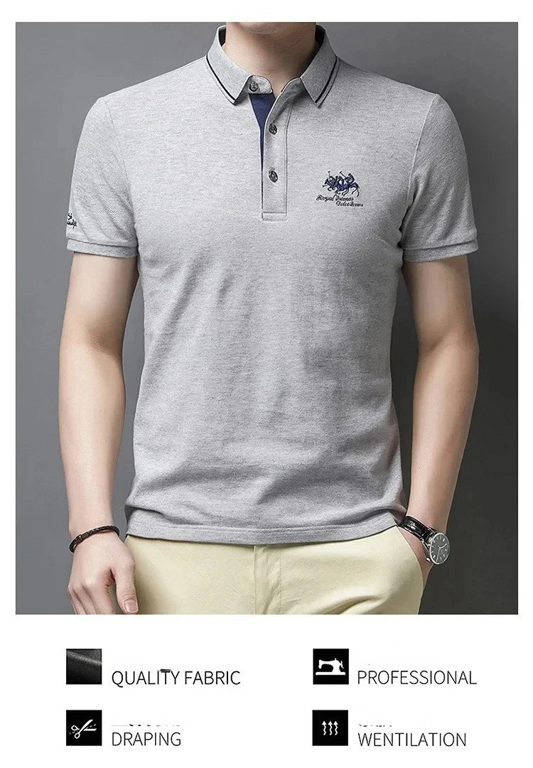 Men's Embroidered Polo Short Sleeve Shirt -Luxury Casual Lapel T-shirt