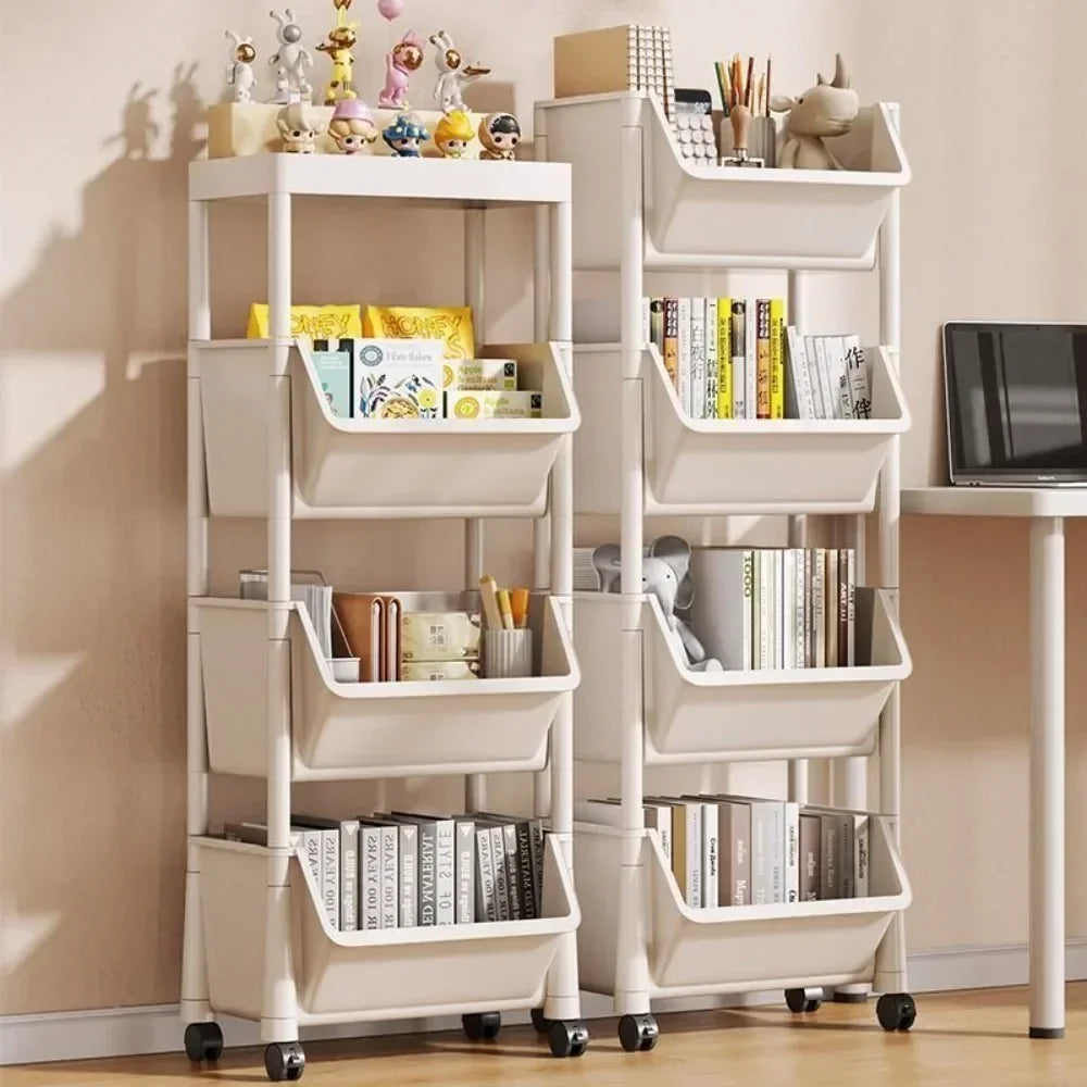 Trolley Bookshelf Kitchen Storage Rack- Home Organizer