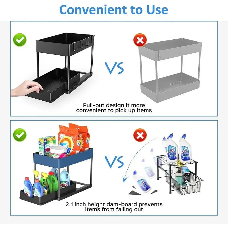 Under Sink Organizer and Storage, Kitchen Organization Rack with Double Sliding Cabinet Drawers