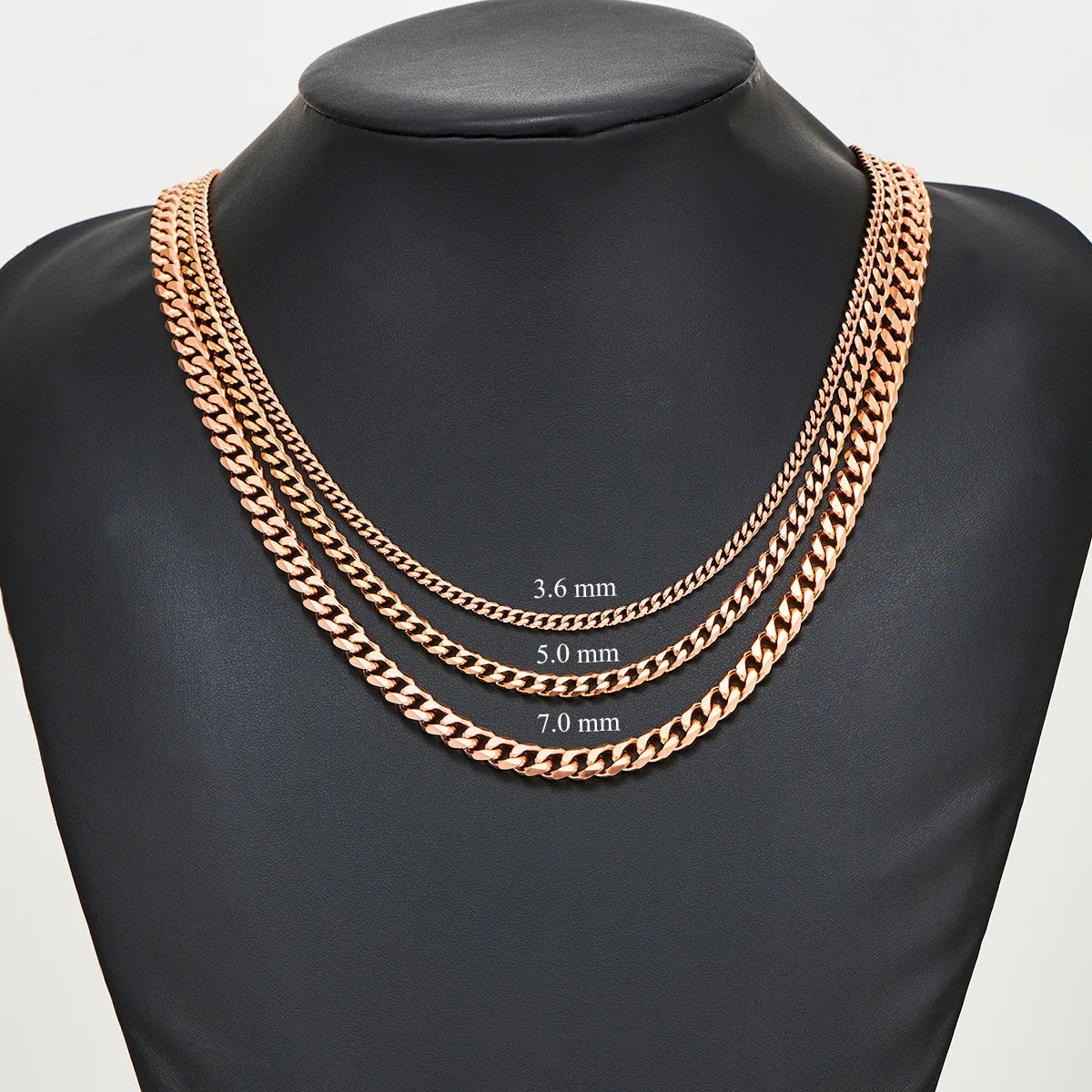 3.6mm/5mm/7mm/ Rose Color Stainless Steel Cuban Link Chains Necklace -14 to 30 Inches