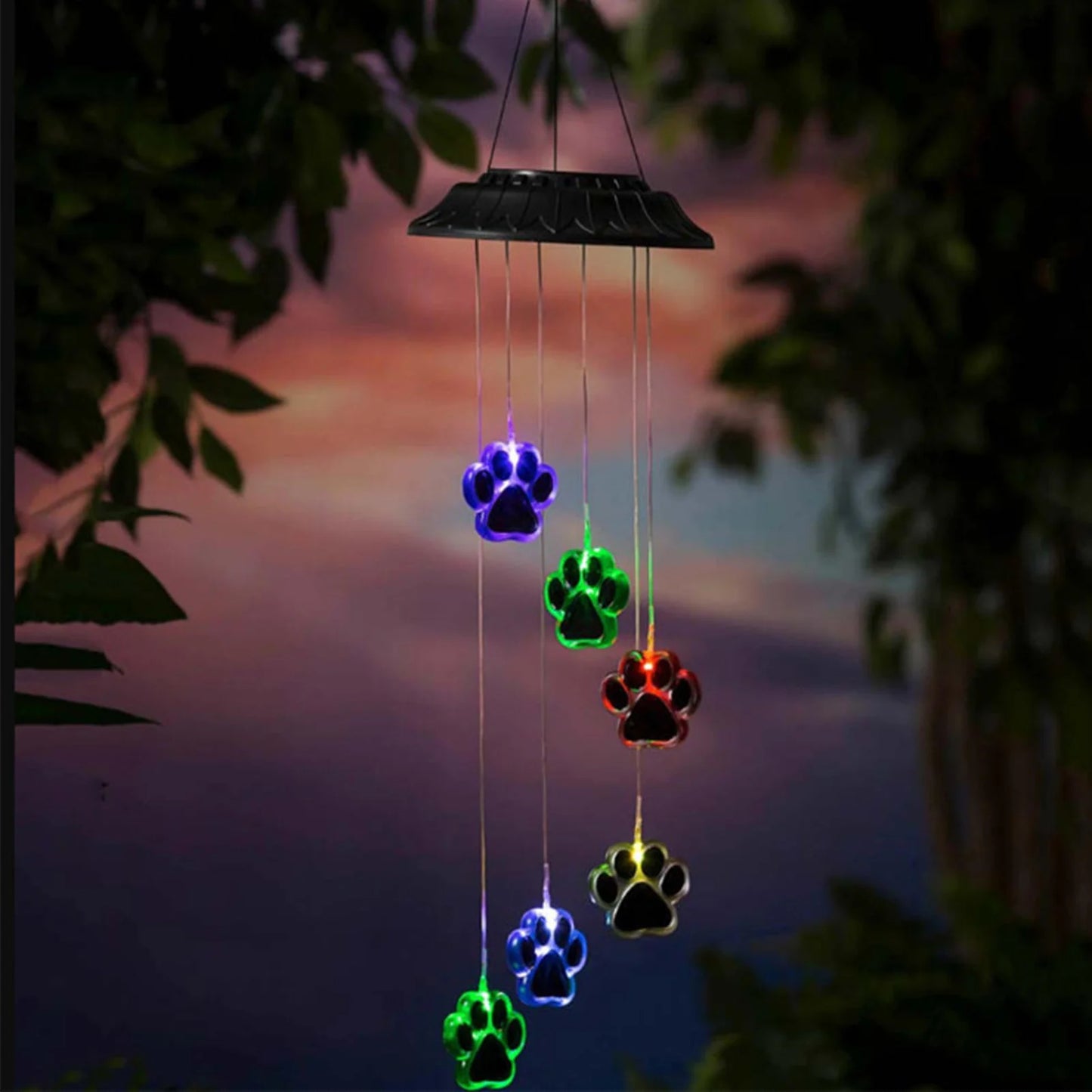 Unique Pawprint Solar LED Wind Chimes