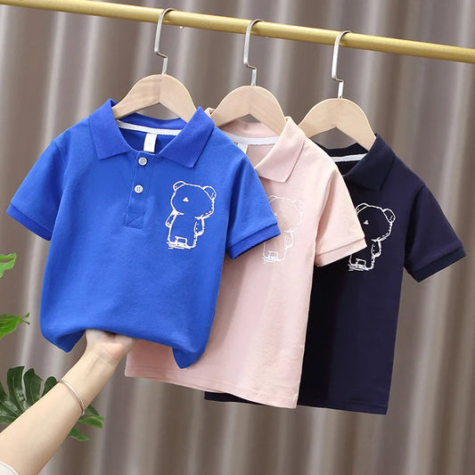 Boys Polo Short Sleeve Cotton T Shirt -Bear Print Toddler