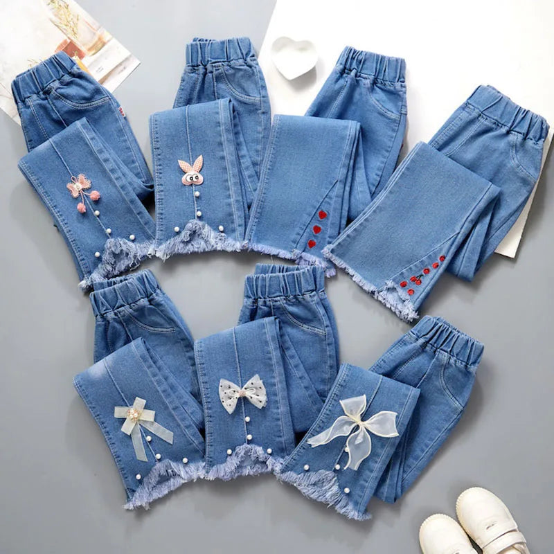 Girls Elastic Flare Bottom Blue Jeans