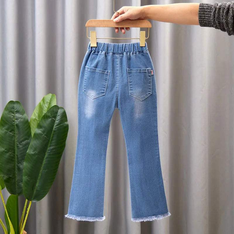 Girls Elastic Flare Bottom Blue Jeans