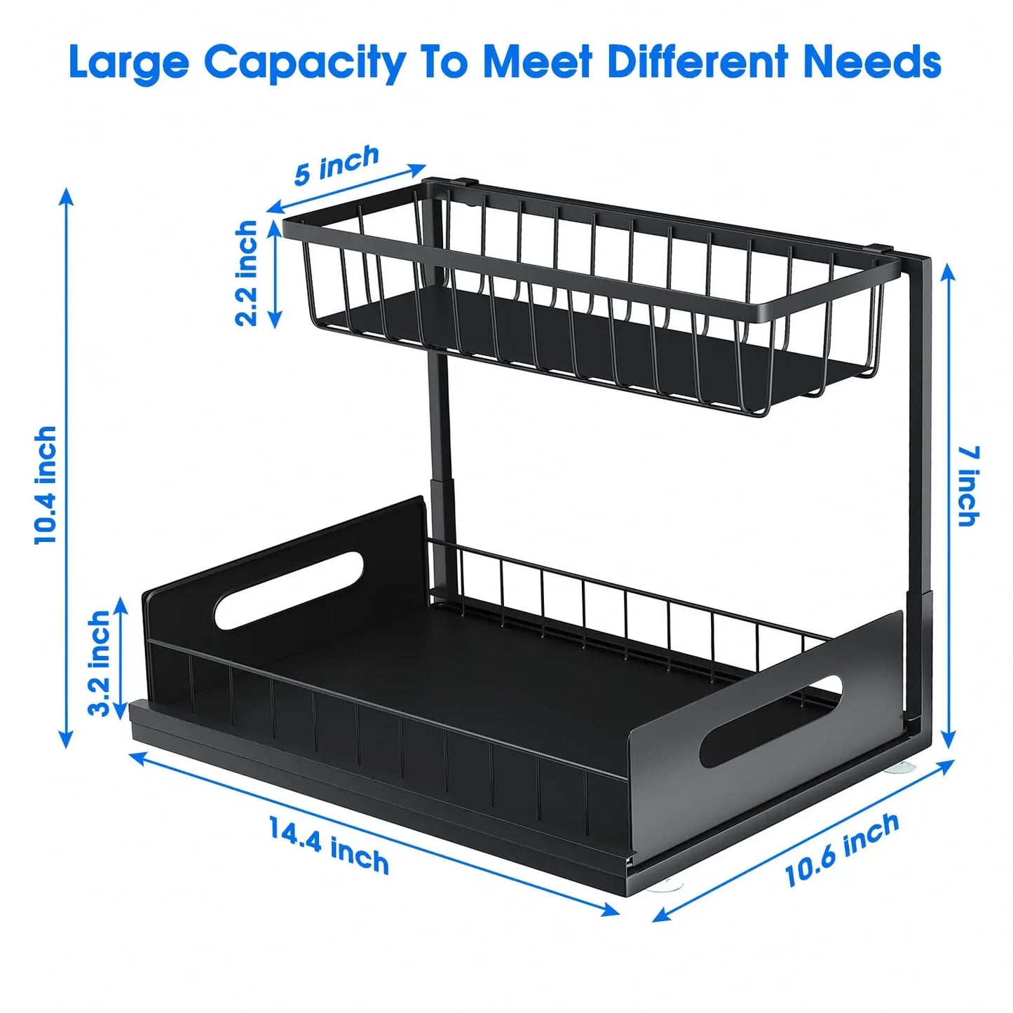 Under Sink 2 Tier Sliding Cabinet Basket with Pull Out Cabinet Multi-Purpose