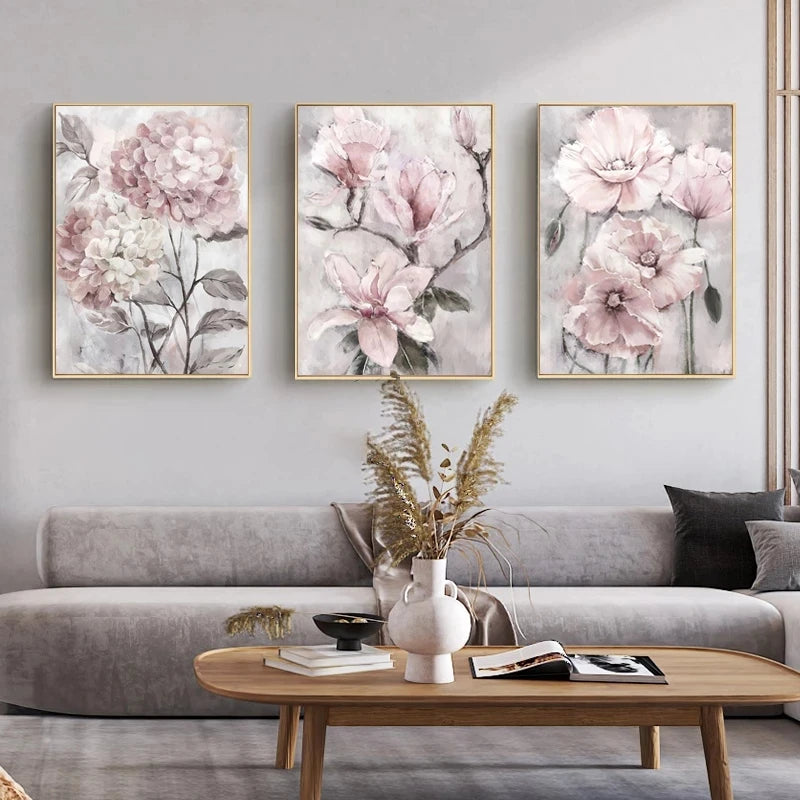 3pcs Pink Flowers Wall Art Canvas Print-NO FRAME