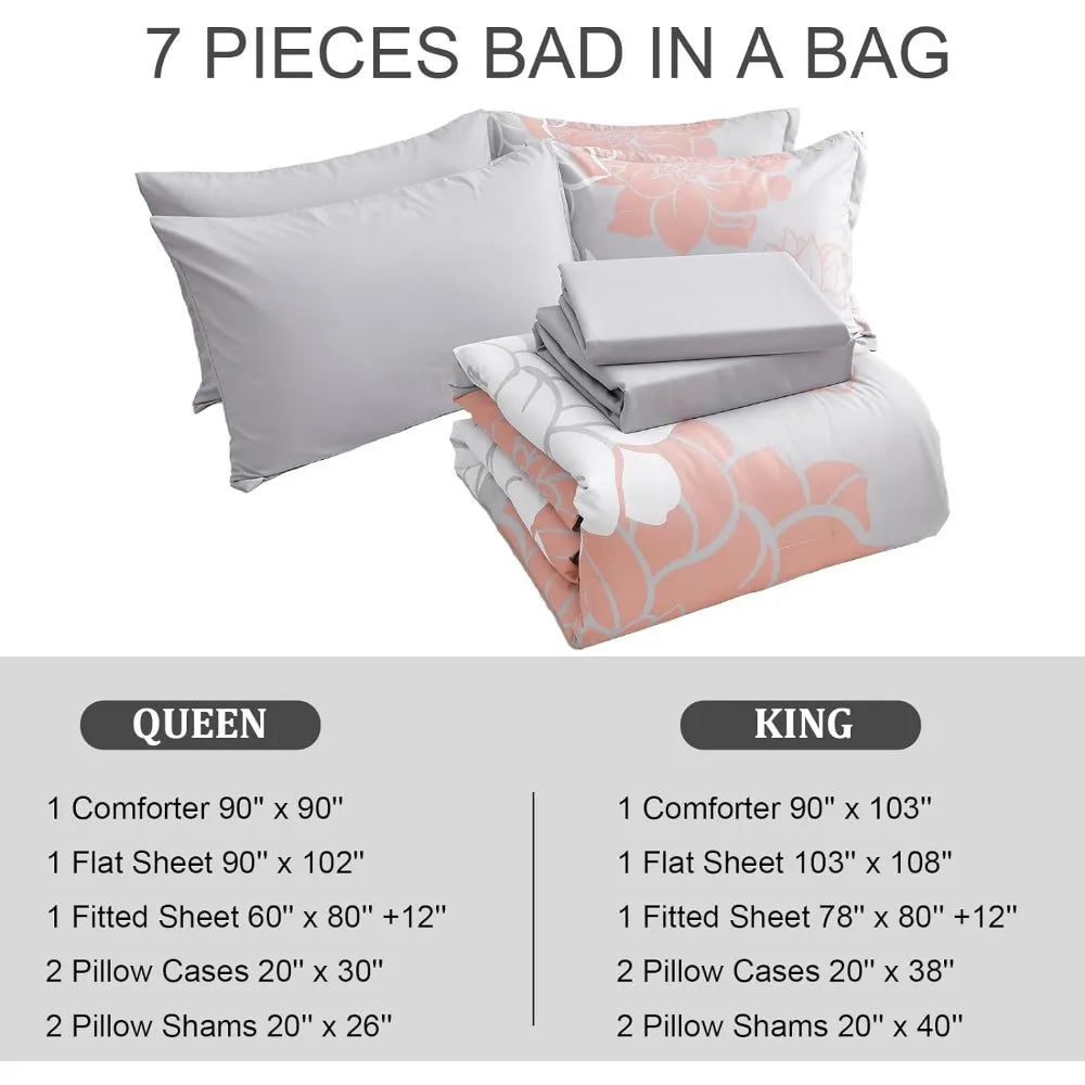 7 Piece Bed in A Bag Comforter Set, Soft Microfiber Bedding Set, Queen