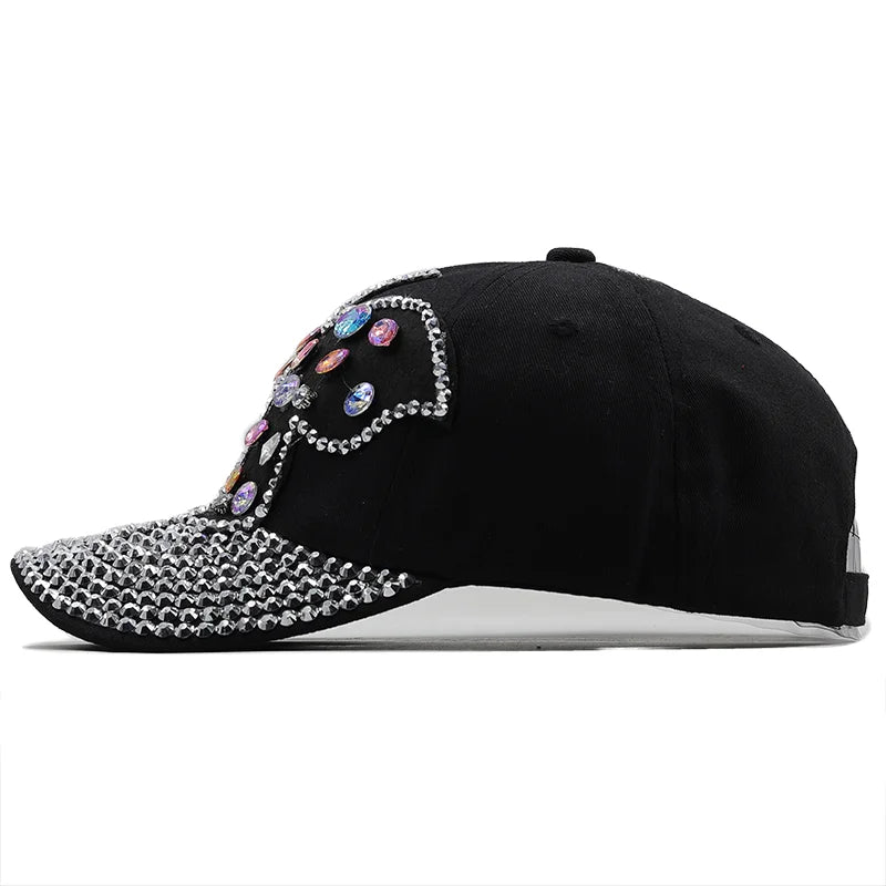 Women's Denim Rhinestone Butterfly base ball cap with full Crystal  Rhinestone Bill