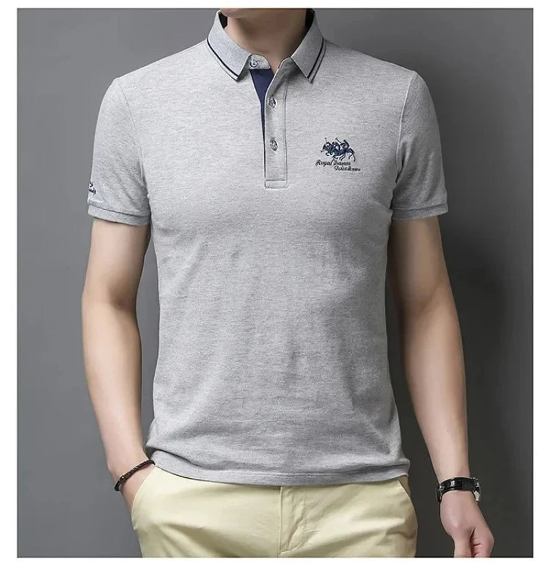 Men's Embroidered Polo Short Sleeve Shirt -Luxury Casual Lapel T-shirt