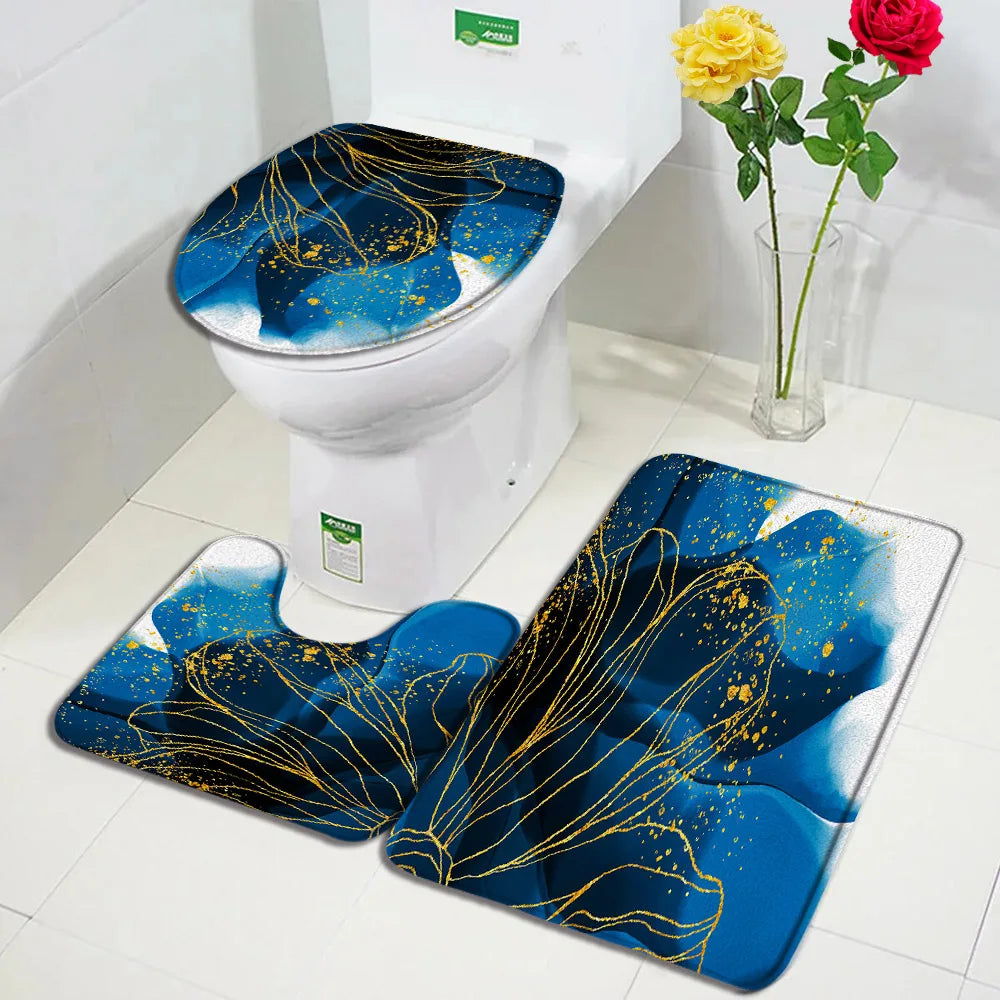 Juego de 1 a 3 alfombrillas de baño antideslizantes con diseño de mármol abstracto, alfombras y tapa de inodoro