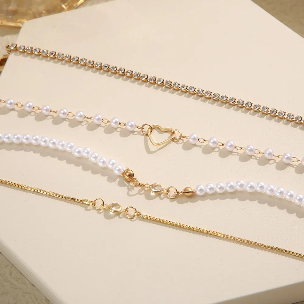 Faux Pearl Hollow Heart Bracelet Set