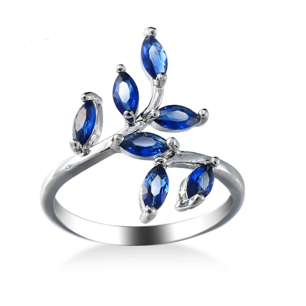 Blue Zircon Leaf Ring