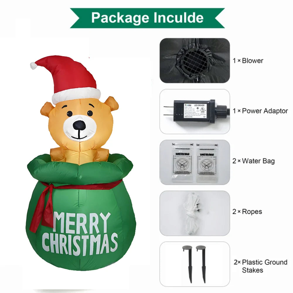 1.5M Christmas Inflatable Decoration- Bear in bag w/Built-in LED Light