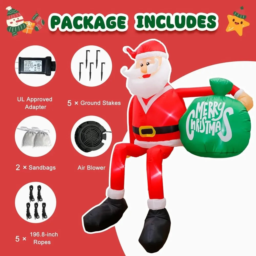 8FT Christmas Yard Inflatable - Climbing Santa with LED lights