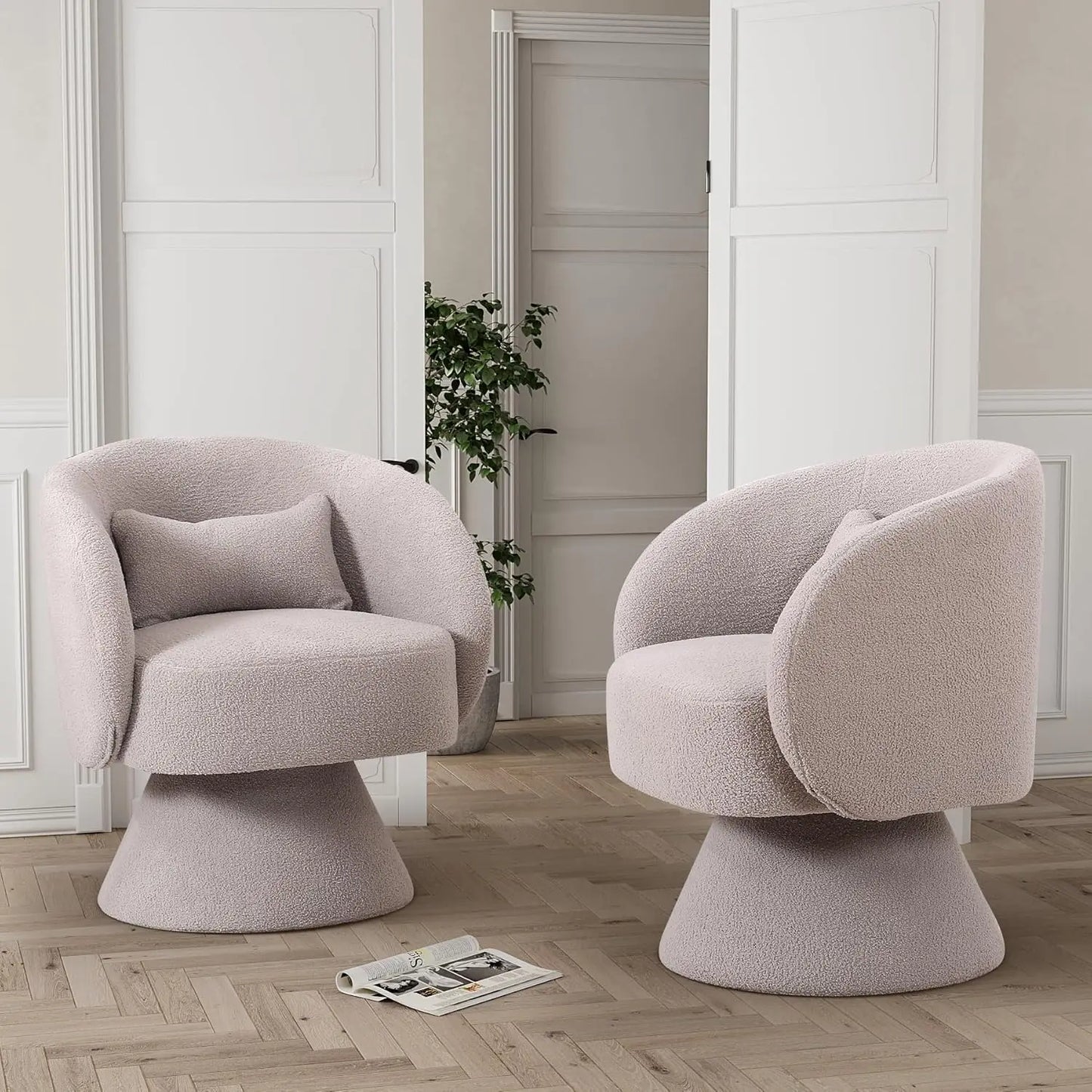 Set of 2 Upholstered Swivel Barrel Accent Chair - 360 Degree Swivel