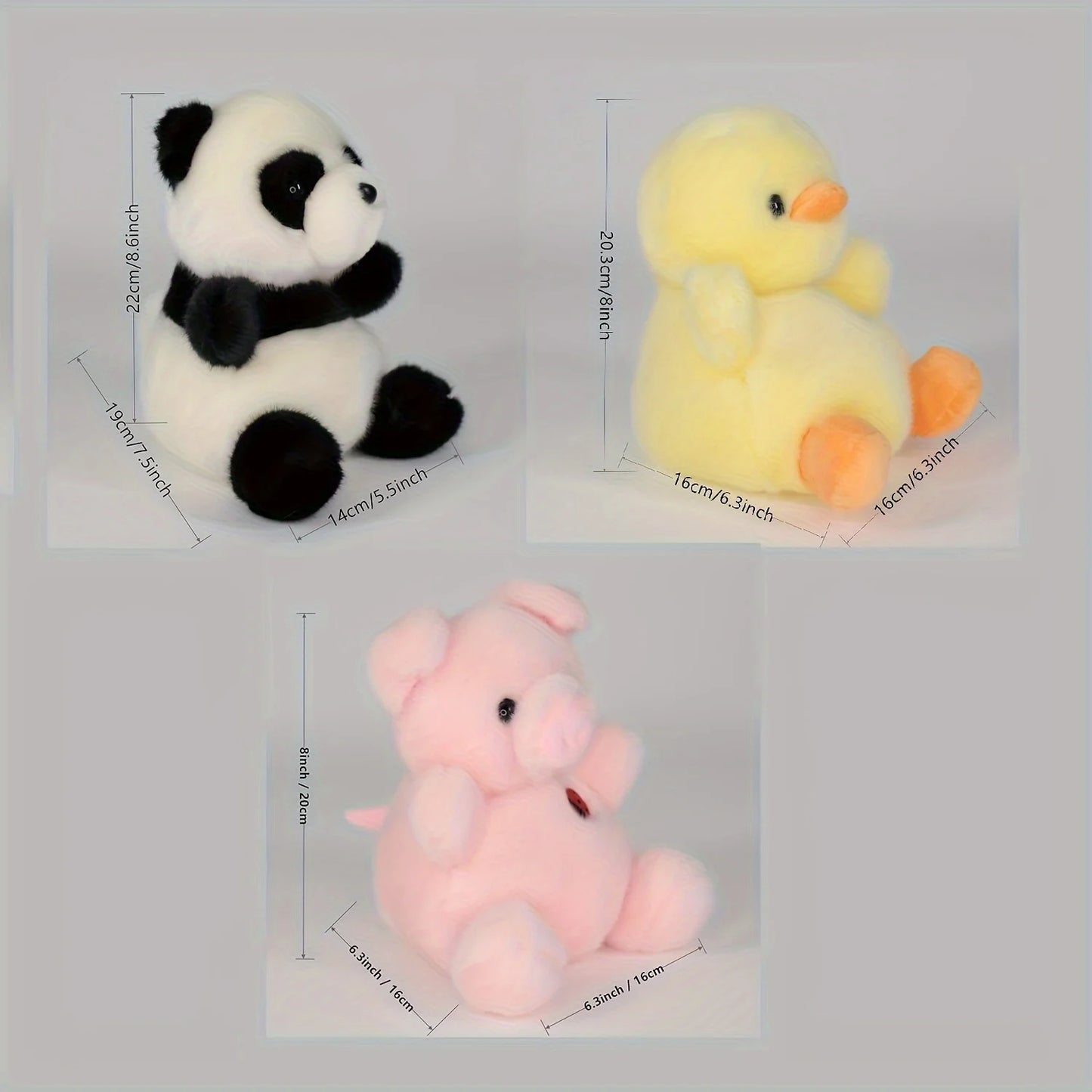 2 Pcs 8" Plush Stuffed Animals , Pink Pig & Yellow Duck or  Panda & Yellow Duck